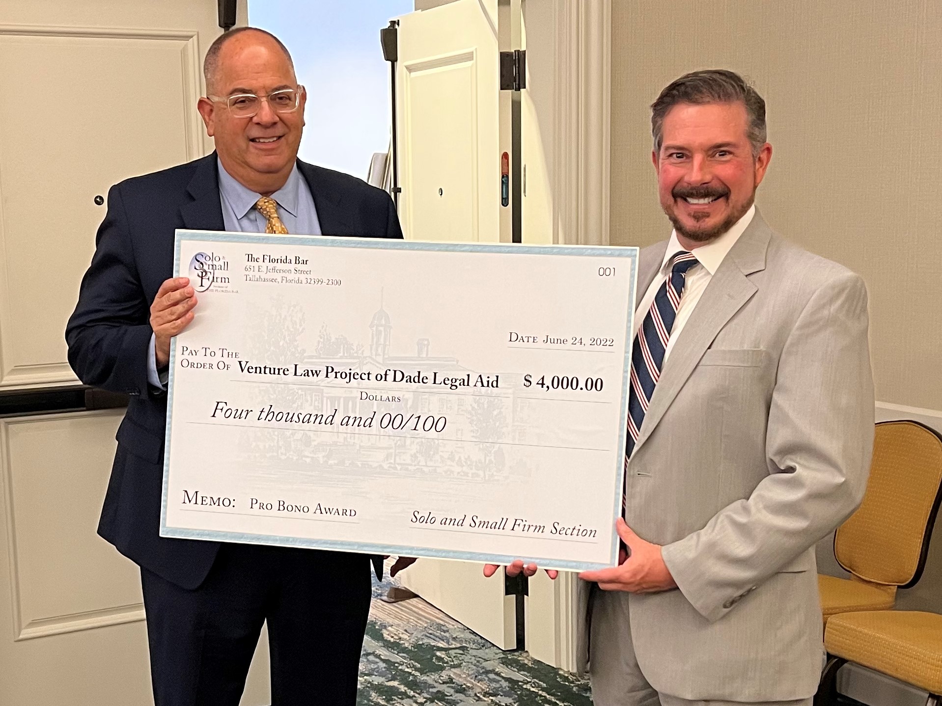 Image of a large presentation check.