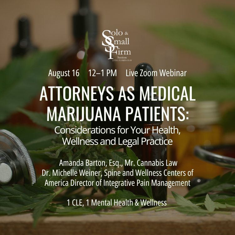 Logo and text over an image depicting medical marijuana